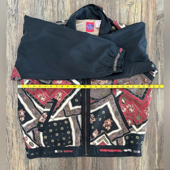Active Studio Geometric Rose Silk Track Jacket Womens M Removable Sleeves Vtg - Picture 6 of 15